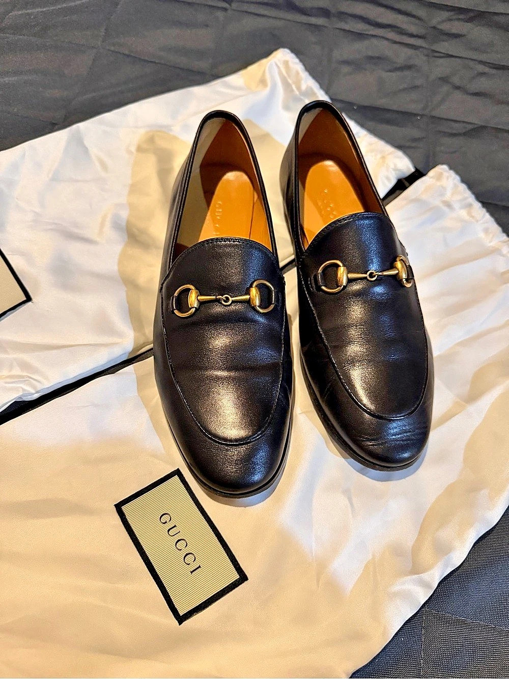 Gucci Jordaan Leather Loafer Horsebit Flats Black EU 361⁄2